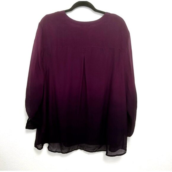 db established 1962 Purple Ombré Chiffon Blouse With Tank Roll Tab Sleeves 3X - Picture 4 of 12